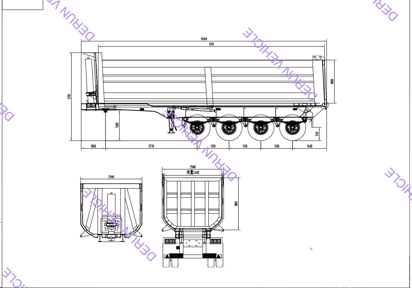 Drawing saka trailer sampah mburi mburi